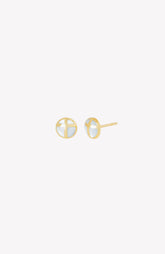 Mother Of Pearl Cross Dome Stud Earrings
