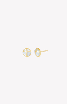 Mother Of Pearl Cross Dome Stud Earrings