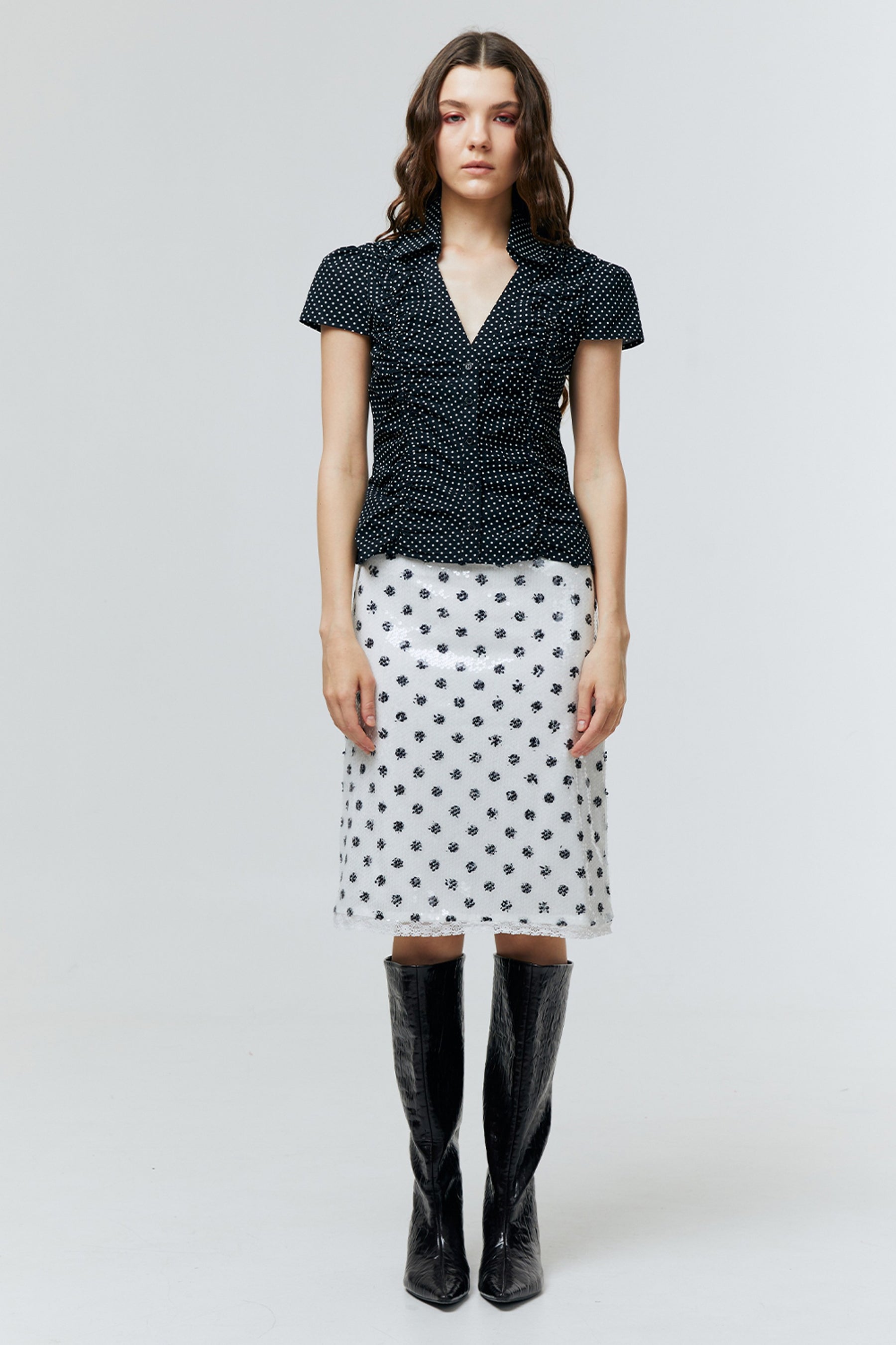 MARIELLE POLKADOT RUCHED BLOUSE