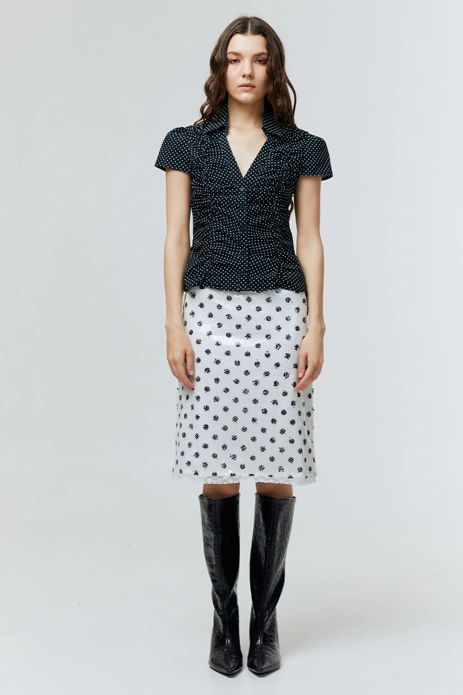 MARIELLE POLKADOT RUCHED BLOUSE
