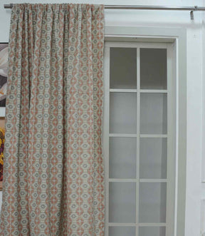Boho Style Handcrafted Linen Curtains  Peach & Grey Floral Block Print Jhroka Window Drapes