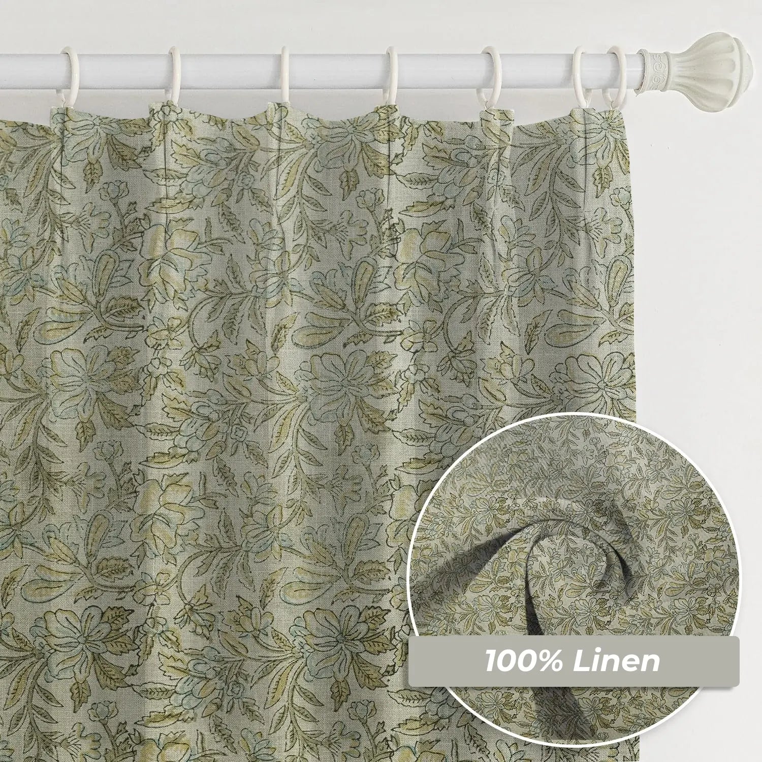 Indian Floral Printed Pure Linen Blackout Grommet - Kudrat