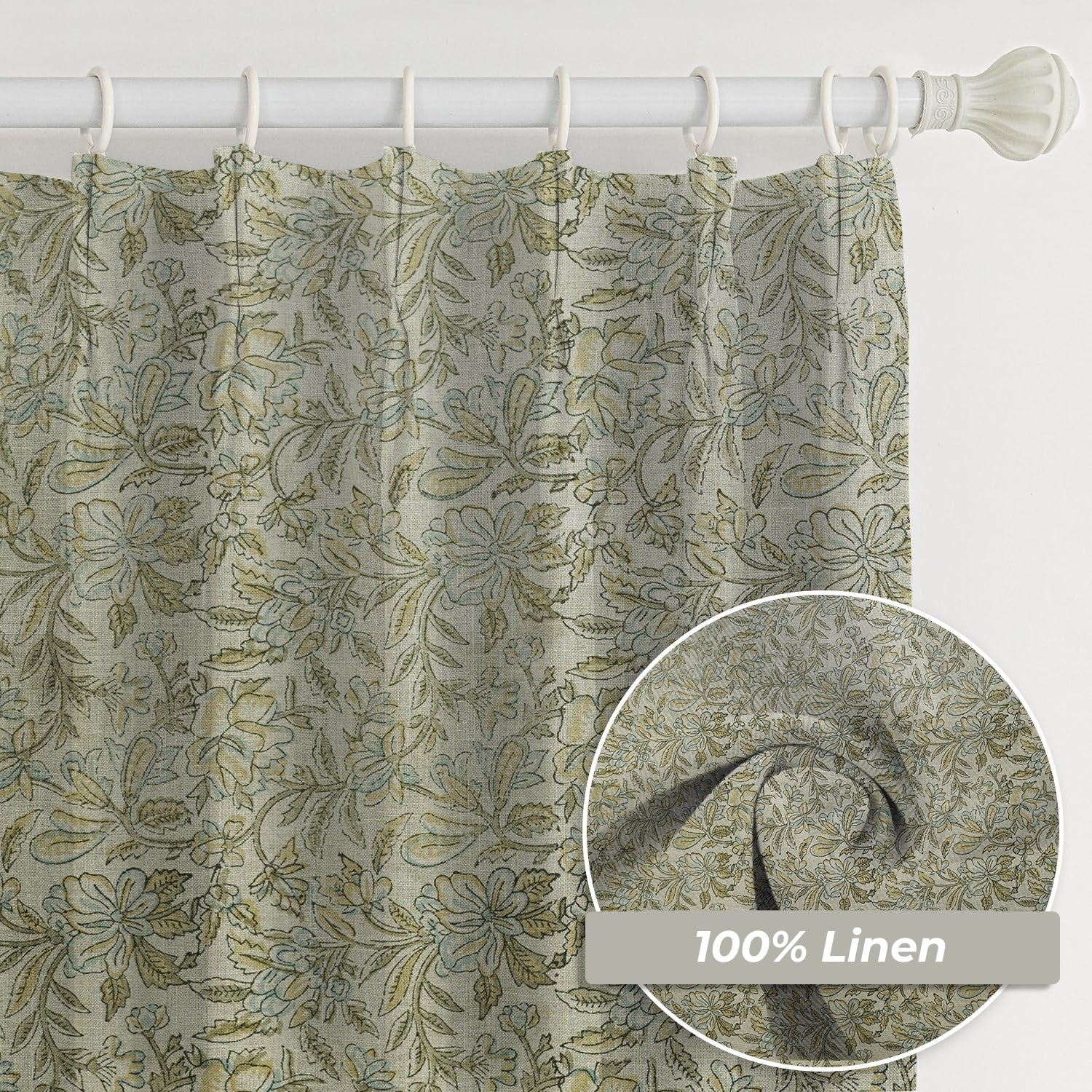 Indian Floral Printed Pure Linen Blackout Grommet - Kudrat