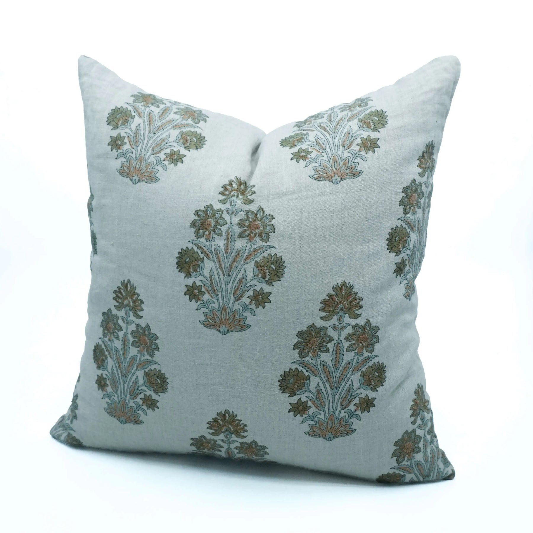 Handmade Floral Block Print Thick Linen Home Pillow Cover - Morpankh