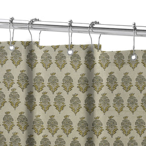 Block Print Pure Linen Shower Curtain with Ring Header - Mormukut