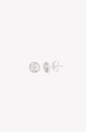 Mother Of Pearl Cross Dome Stud Earrings