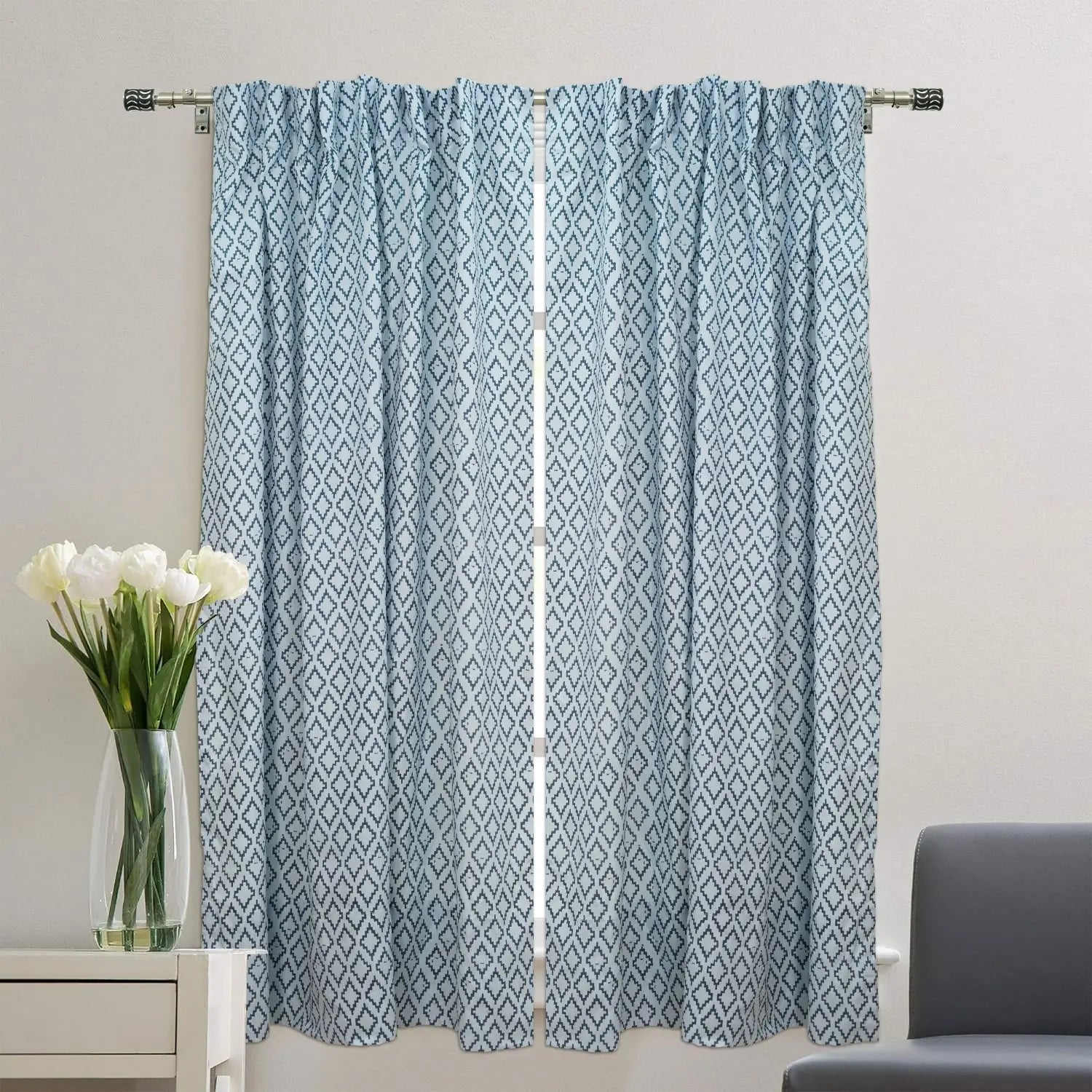 Hand Block Design Viscose Colored Linen Curtain - Drishtikon