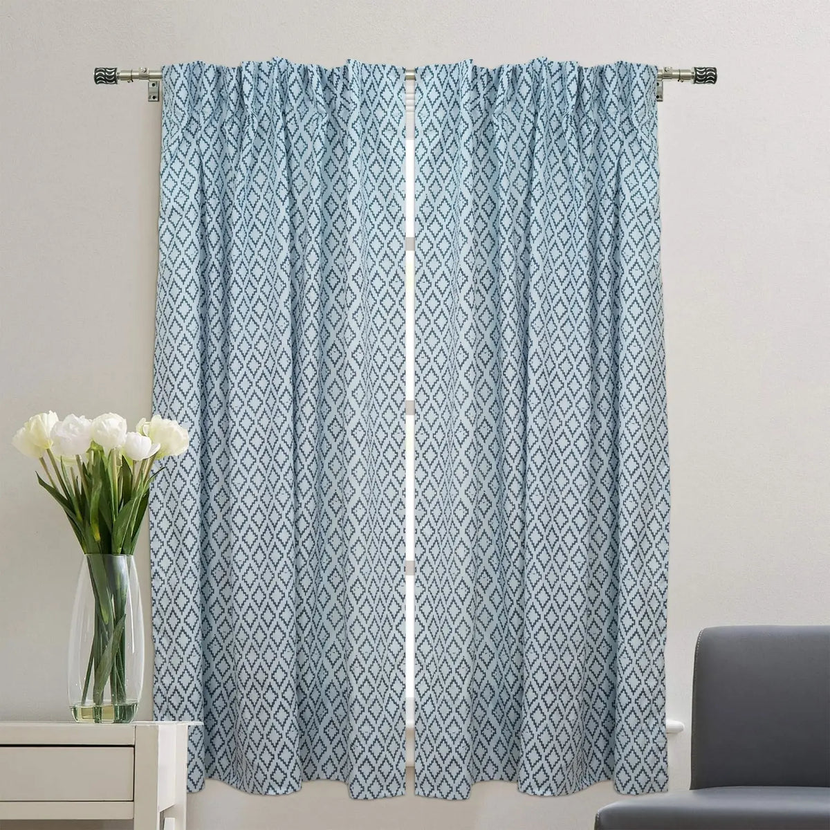 Hand Block Design Viscose Colored Linen Curtain - Drishtikon