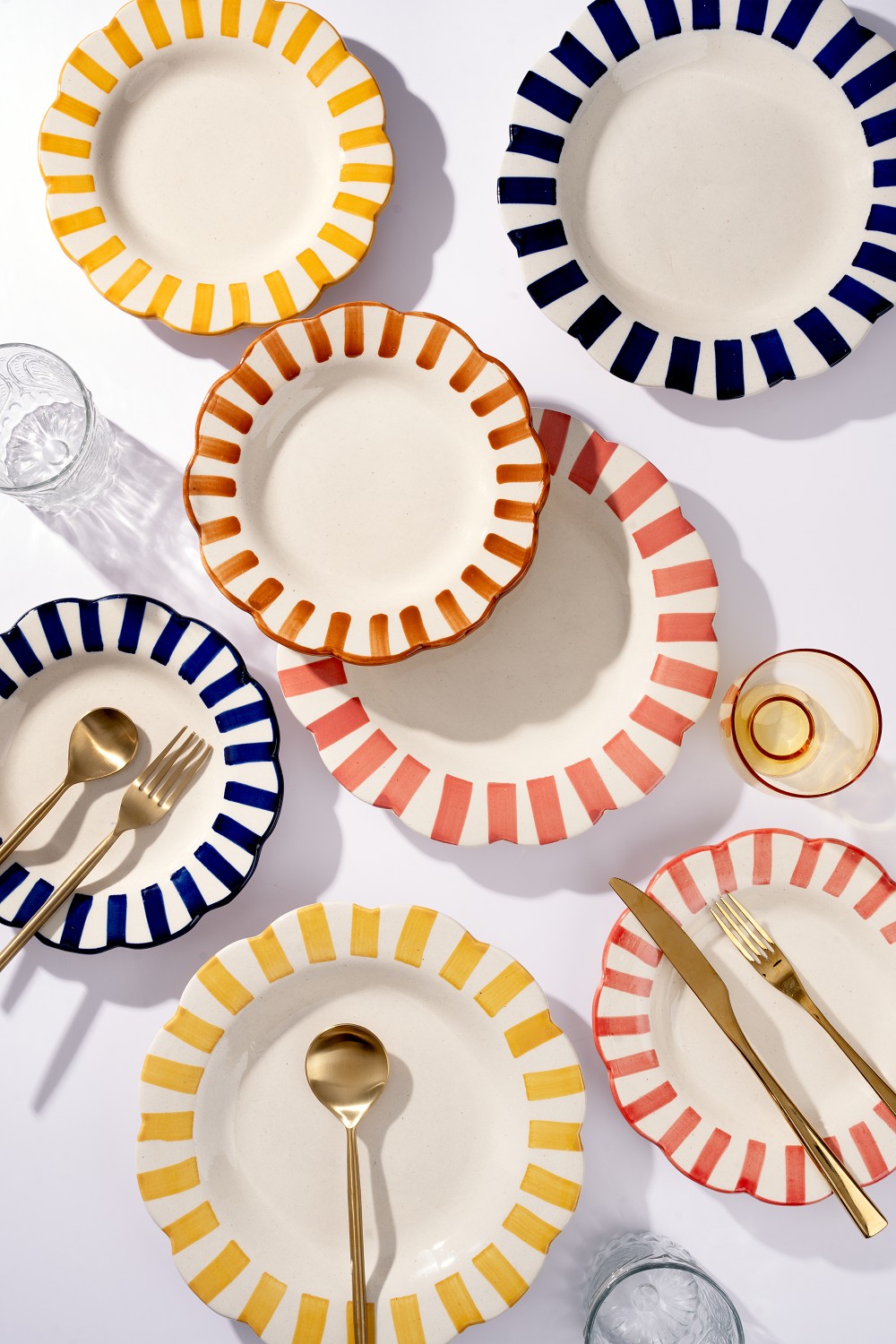 Ceramic Stripe Dinner Plate, Yellow - 10 x 10 x 1.25 Inches