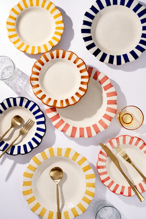 Ceramic Stripe Dinner Plate, Yellow - 10 x 10 x 1.25 Inches