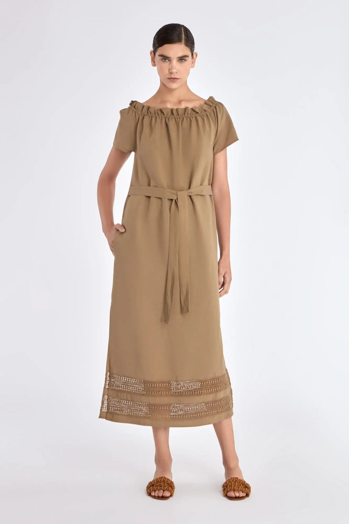 Cameron Artisan Embroidered Dress | Taupe