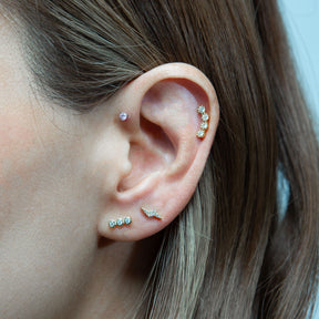 Triple Round Flatback Earring Stud Gold