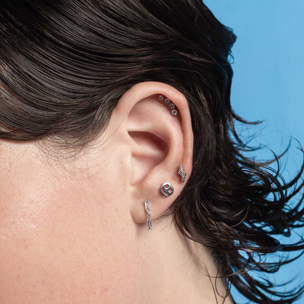 Pave Double Baguette Gold Drop Earrings