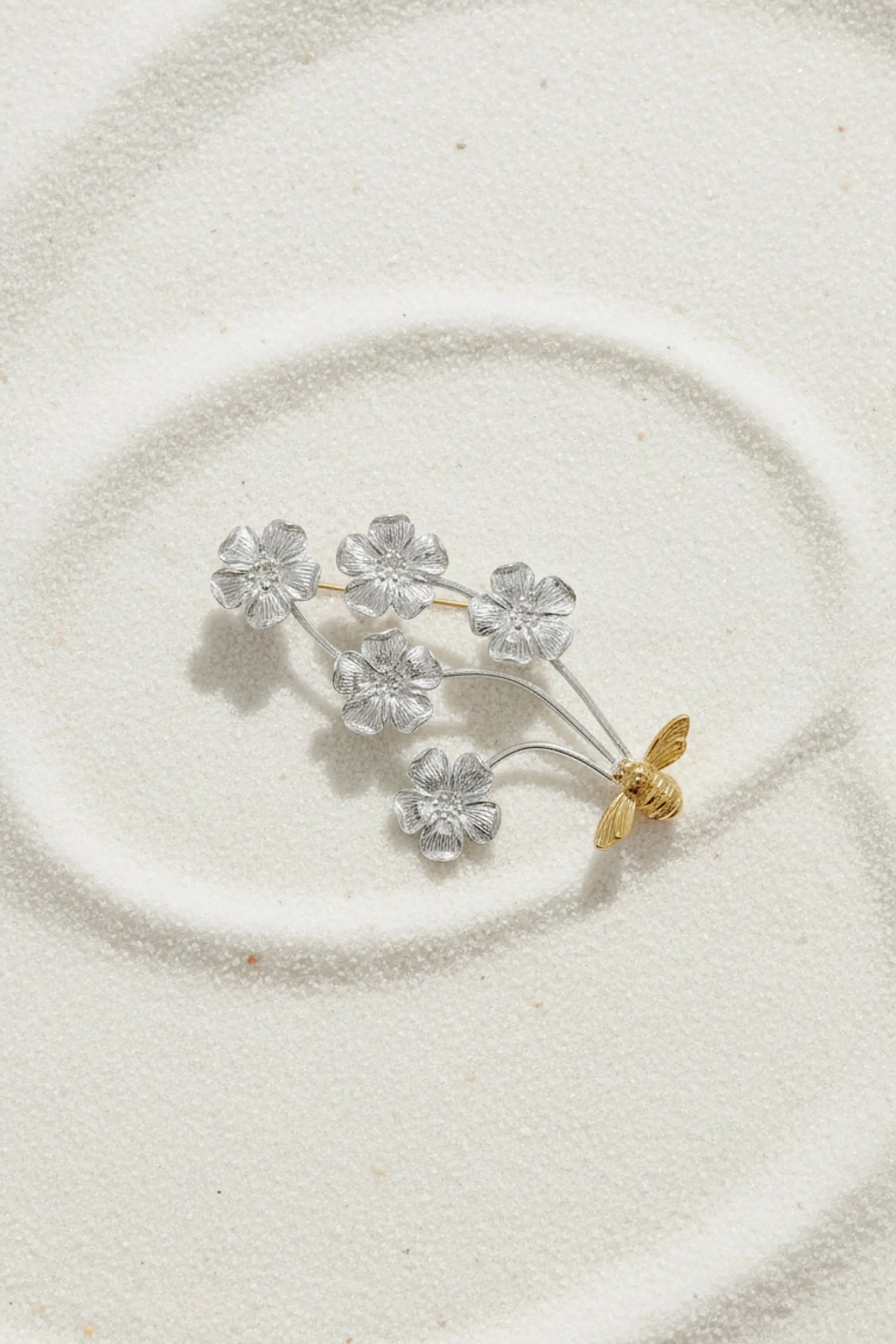 Luxury 10k Gold Bee & Silver Bouquet Brooch