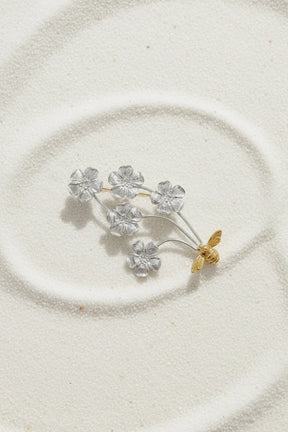 Luxury 10k Gold Bee & Silver Bouquet Brooch