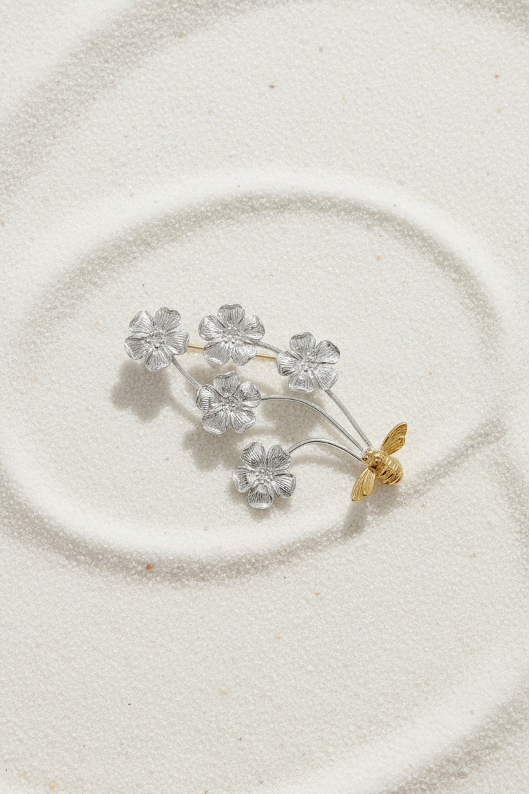 Luxury 10k Gold Bee & Silver Bouquet Brooch