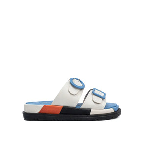 Allegra Offwhite Contrast Buckle Sandals