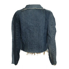Angie Convertible Collar Moto Jacket -Medium Blue