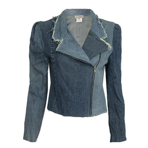 Angie Convertible Collar Moto Jacket -Medium Blue