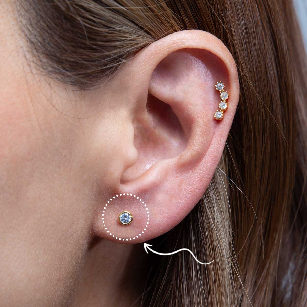 Single Round Pave Flatback Sterling Silver Earring Stud
