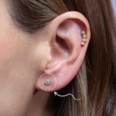 Single Round Pave Flatback Sterling Silver Earring Stud