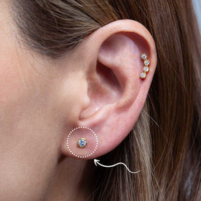 Single Round Pave Flatback Sterling Silver Earring Stud