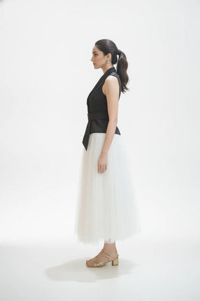 Ivory Skirt & Black Waist Coat - Timeless Pairing