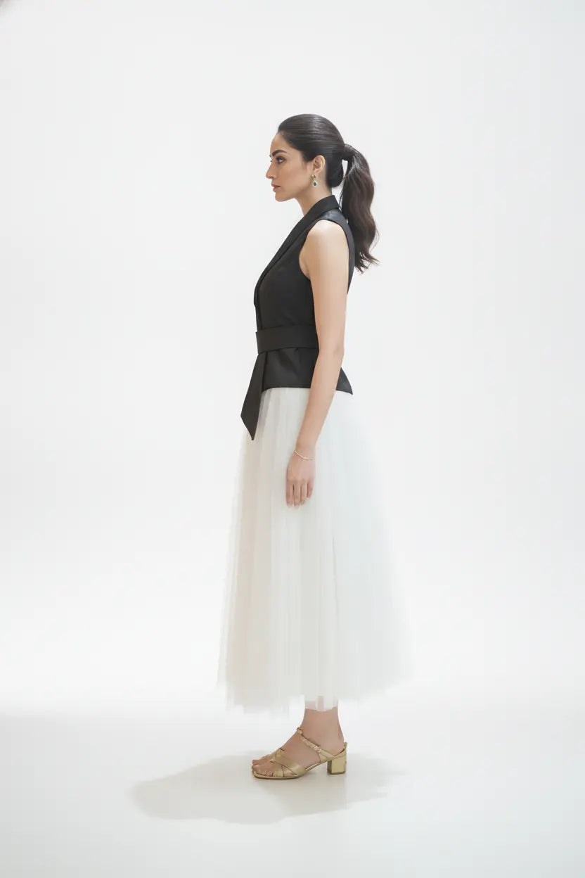 Ivory Skirt & Black Waist Coat - Timeless Pairing