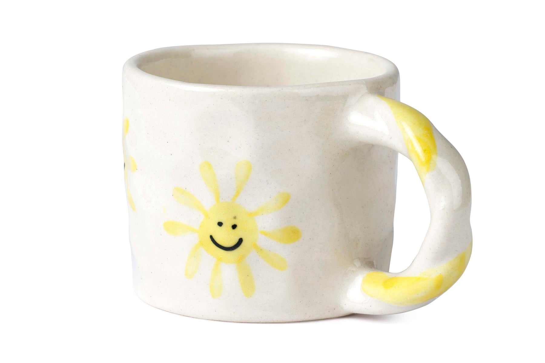 Handcrafted Yellow Sun Ceramic Mug - 2.5 x 3 Inches - Set of 4