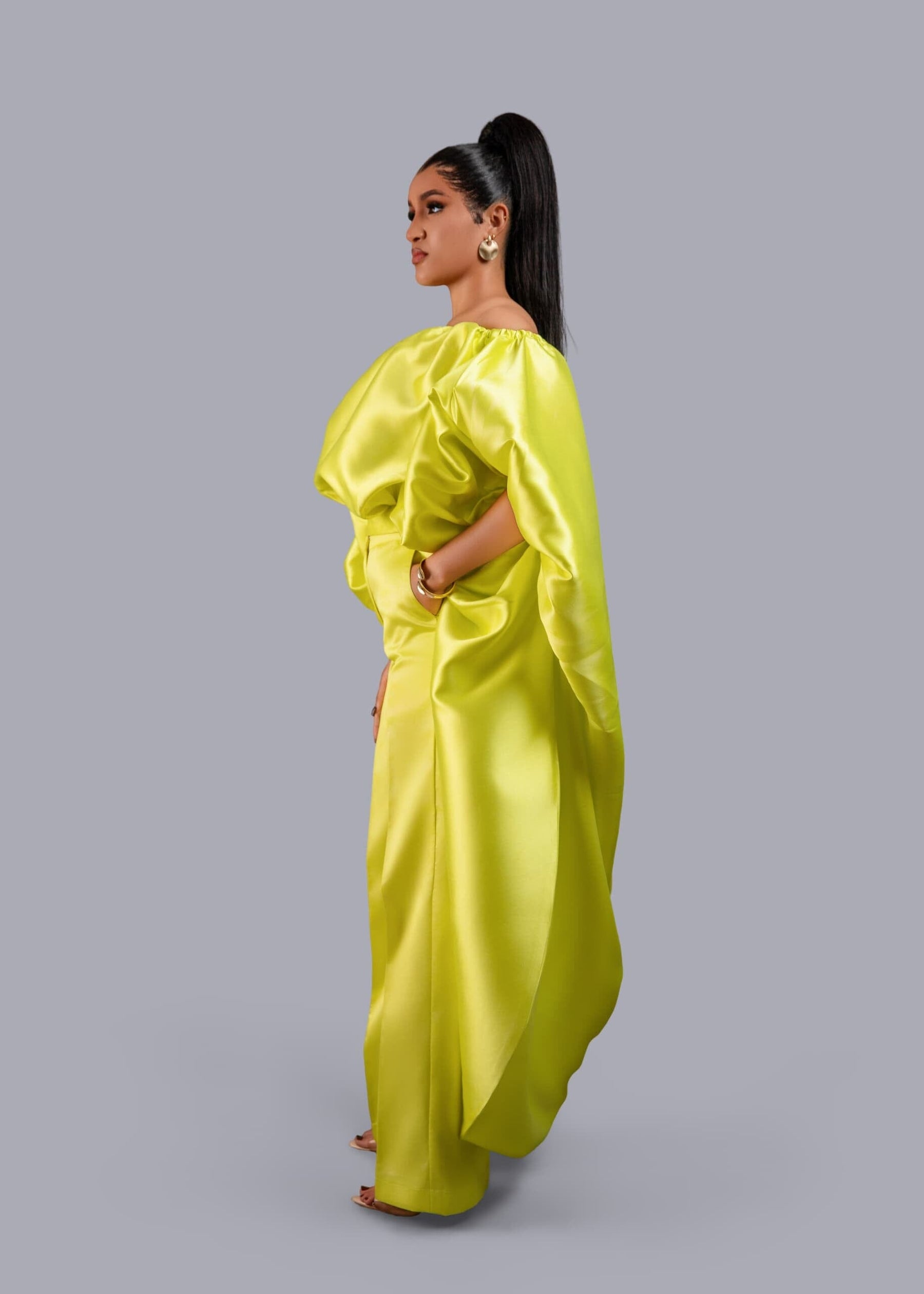 2- piece Kese neon cape high low and wide leg pant set