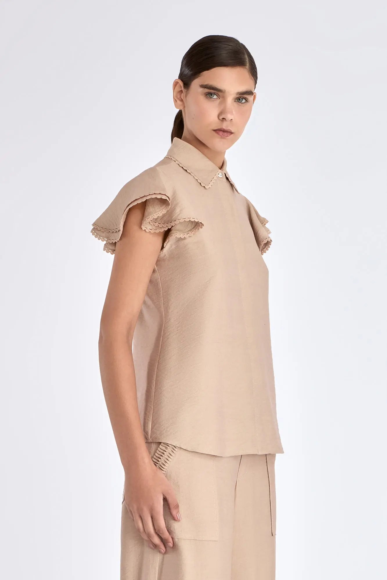 Clark Ruffle Sleeve Blouse | Nude