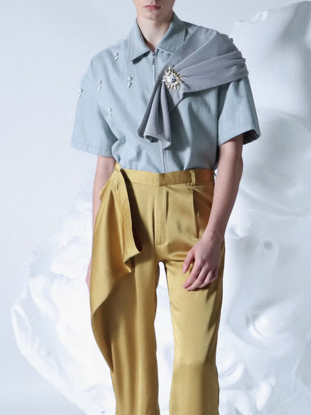 Ornamented Jean Zip Short Shirt