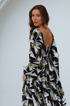 Verona Long Sleeve Midi Dress - Black Island