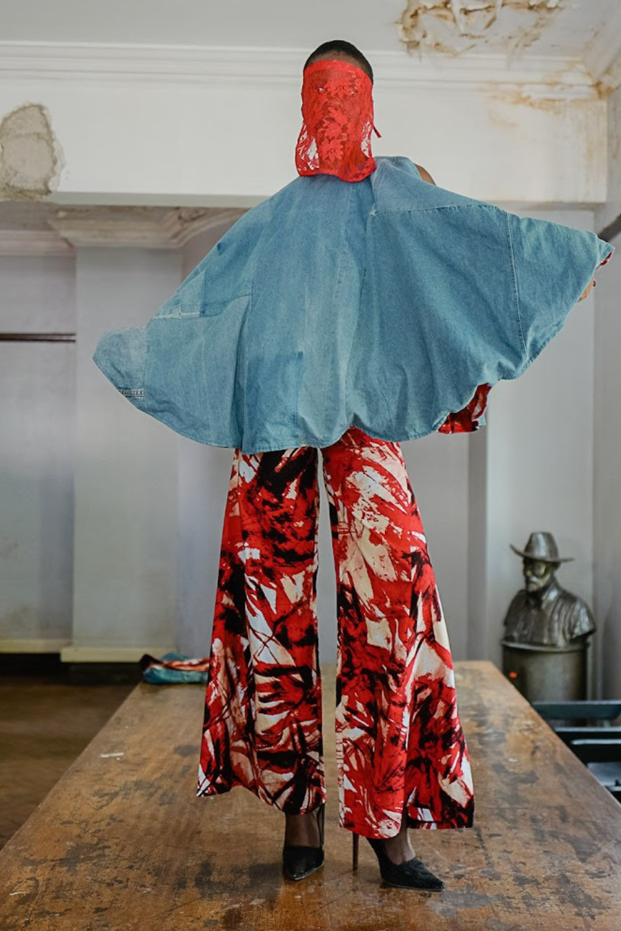 Upcycled Denim Jumpsuit And Cape