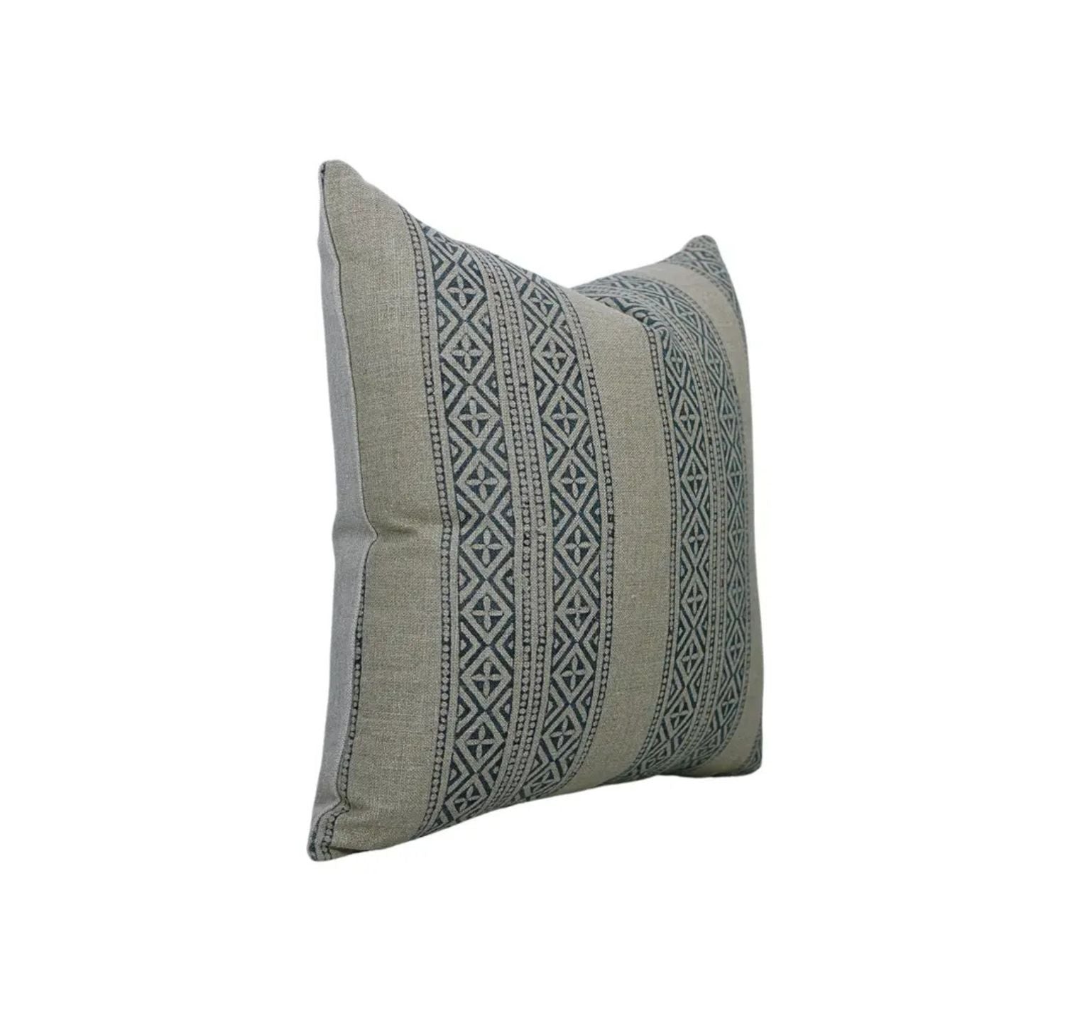 Stylish Floral Block Print Boho Thick Linen Pillow Cover- Kaju Katali