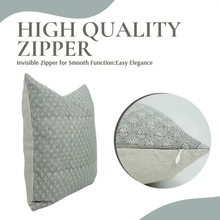 Floral Design Handmade Block Print Pure Linen Cushion Cover - Riva