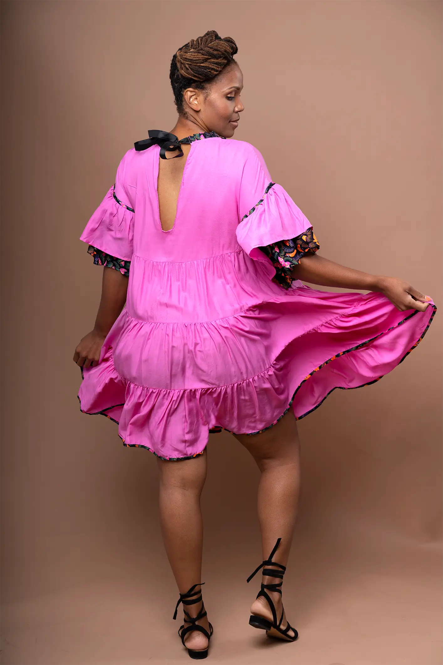 Neena Tiered Kaftan Mini Dress - Sensual Carmine Rose