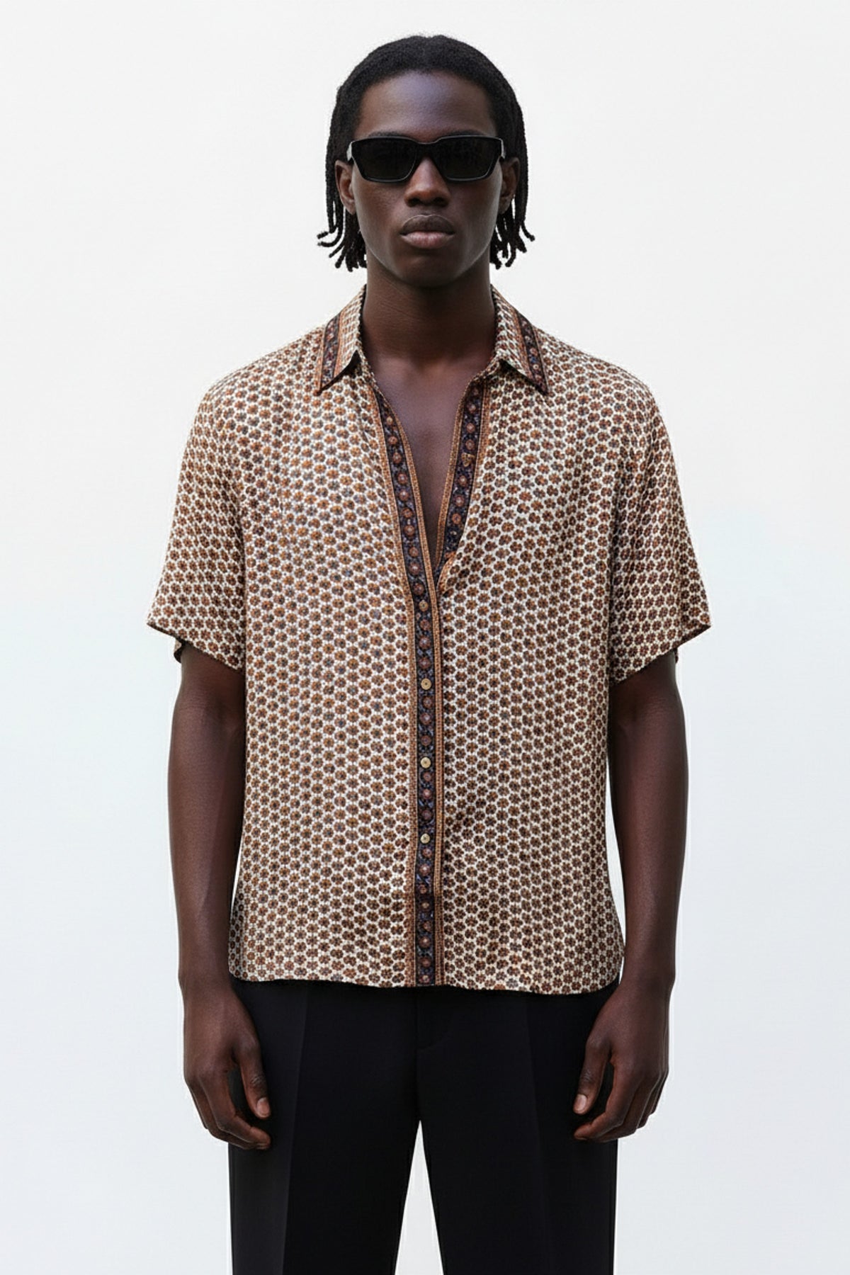 Embossed Botanical Short Sleeve Crepe Shirt