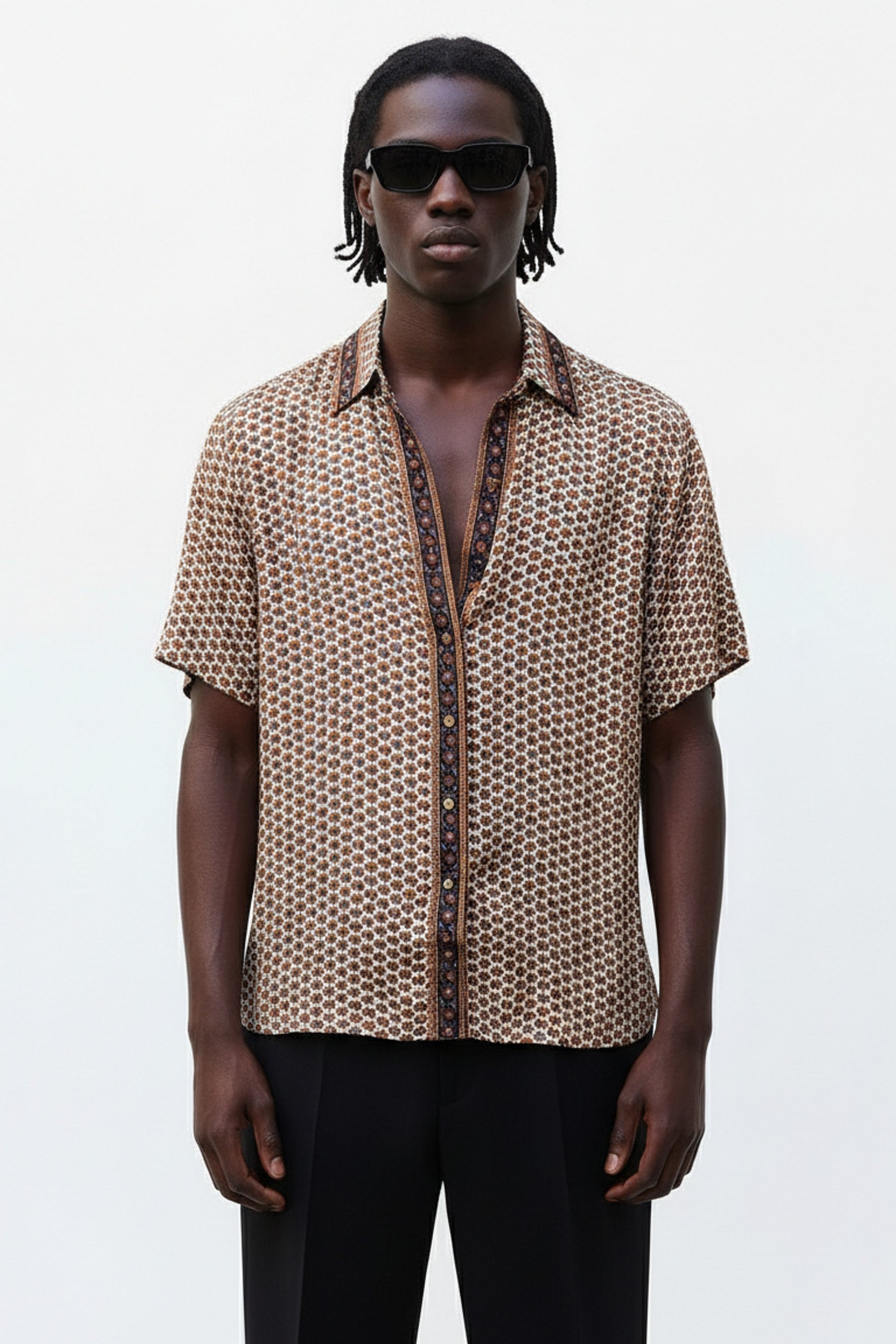 Embossed Botanical Short Sleeve Crepe Shirt