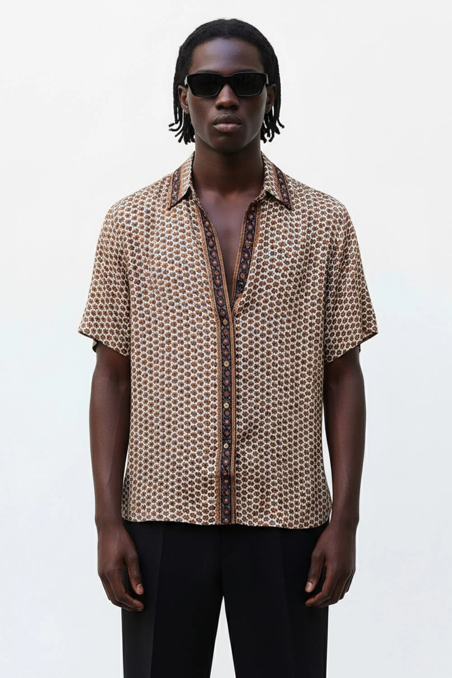 Embossed Botanical Short Sleeve Crepe Shirt