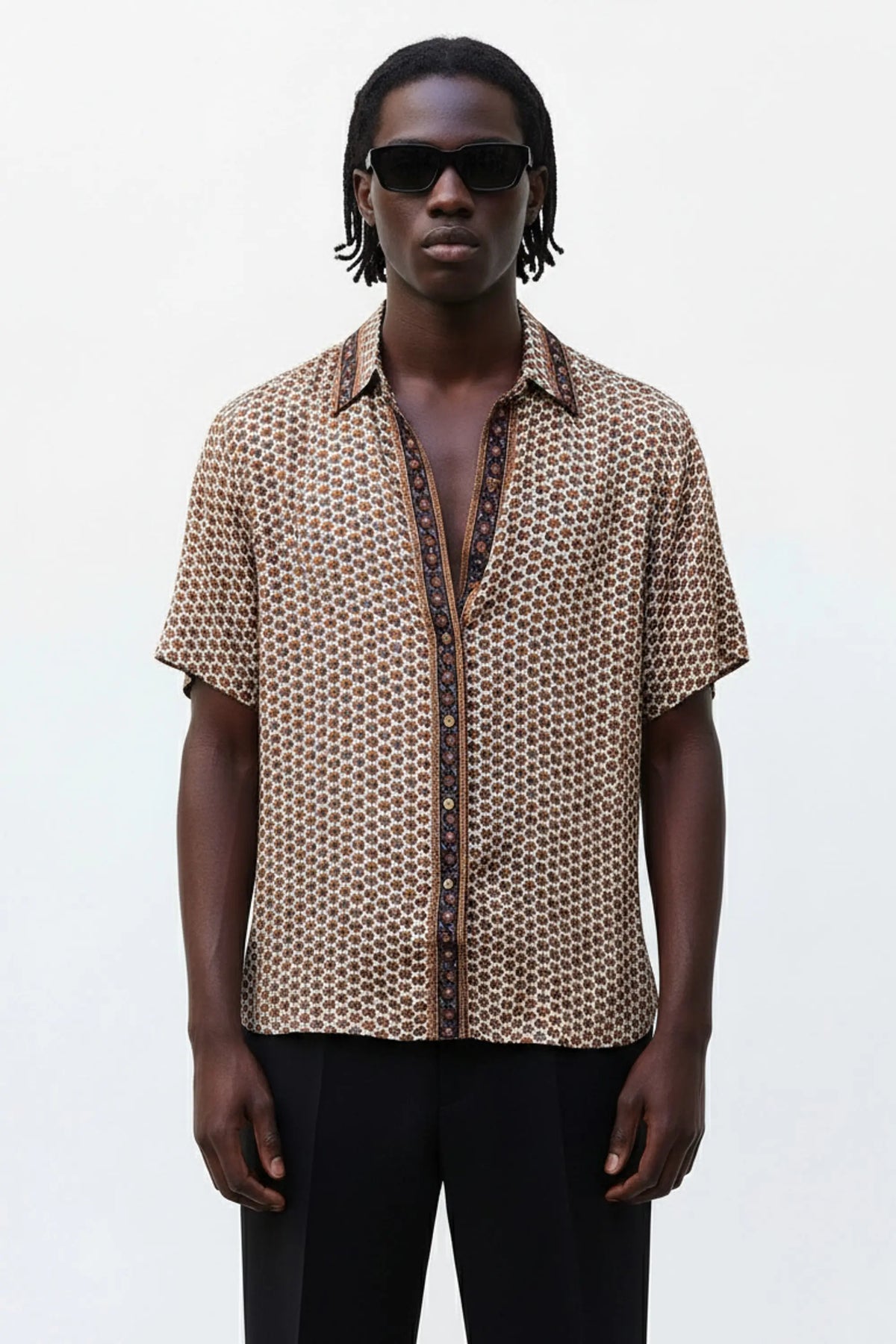 Embossed Botanical Short Sleeve Crepe Shirt