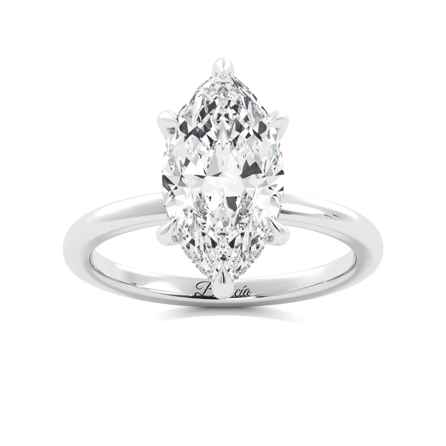 Marquise Diamond Solitaire Hidden Halo Engagement Ring