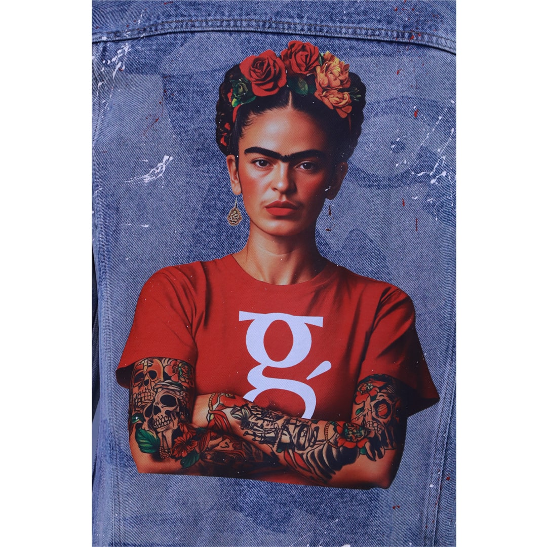 Blue denim jacket with Frida Kahlo print