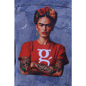 Blue denim jacket with Frida Kahlo print