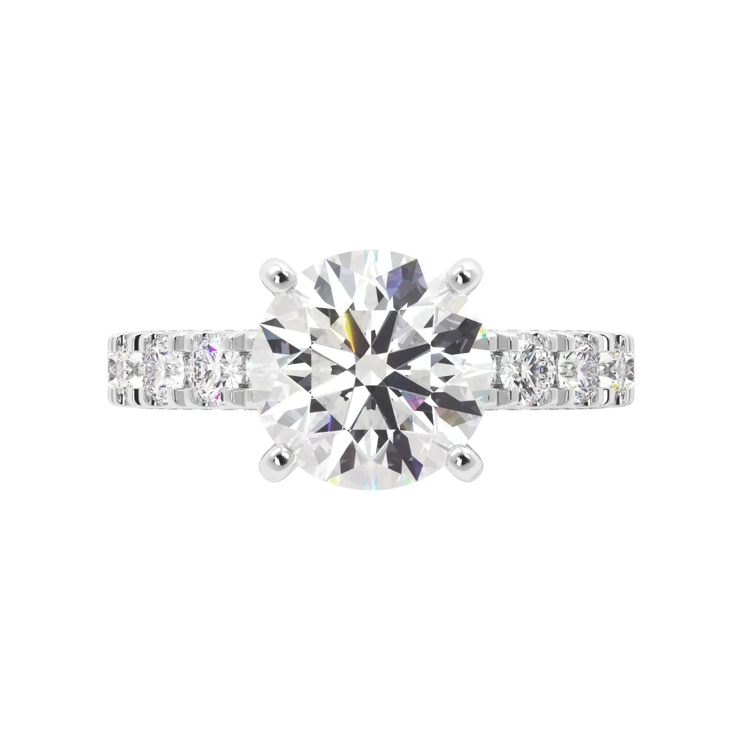 Round Diamond Iced Out Micropave Engagement Ring