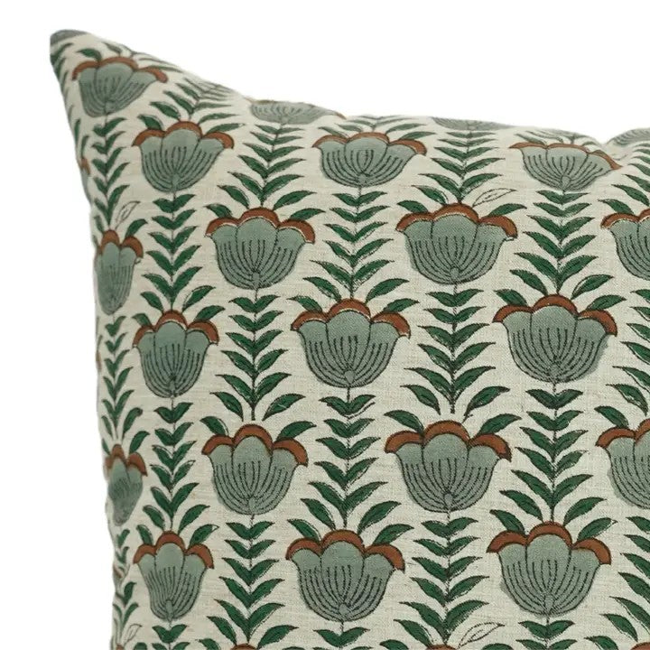 Decorative Block Print Linen Blend Pillow Cover - Lotus