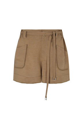 Lira Linen Blend Shorts | Taupe