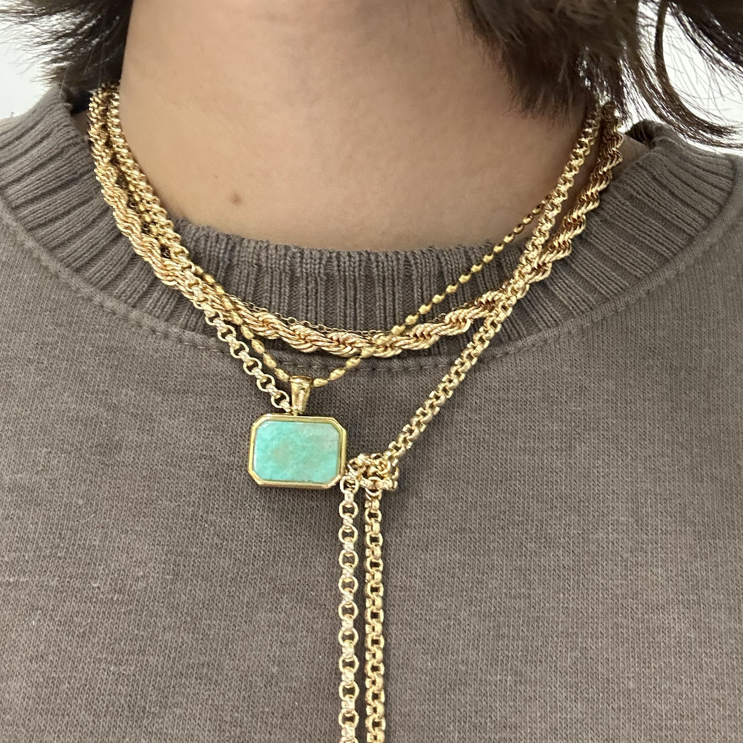 Amazonite Gemstone Turquoise Necklace Gold Layering Pendant