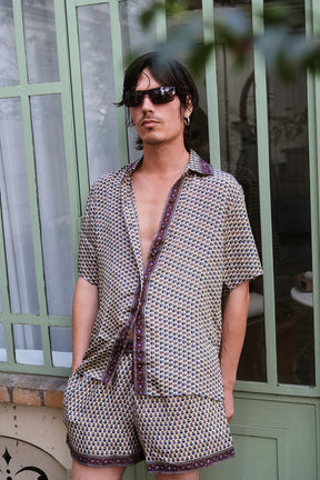 Embossed Botanical Short Sleeve Crepe Shirt