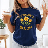 Let Kindness Bloom Floral Graphic T-Shirt | Dark Navy Blue Wildflower Cotton Tee